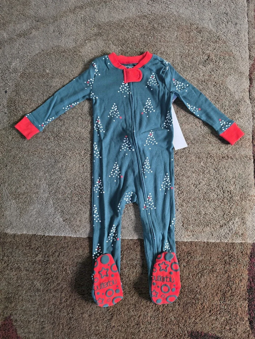 Butter Teal Footed One-Piece with Red Trim